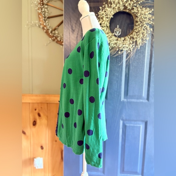 Quacker Factory Women L Sweater Green Blue Polka-Dot Cardigan With Attached Top - Picture 9 of 13